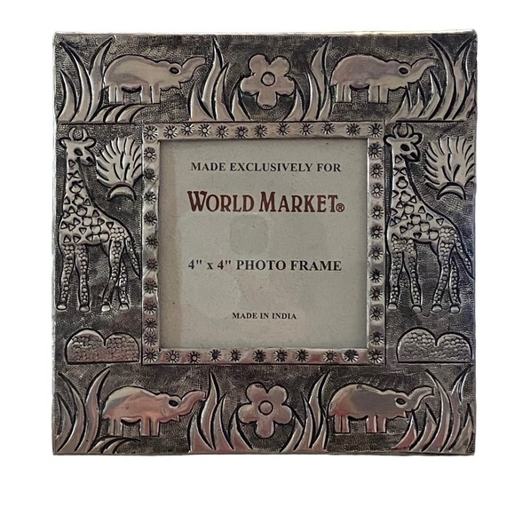 World market safari elephants and giraffes silver photo frame 4x4 - Picture 1 of 5